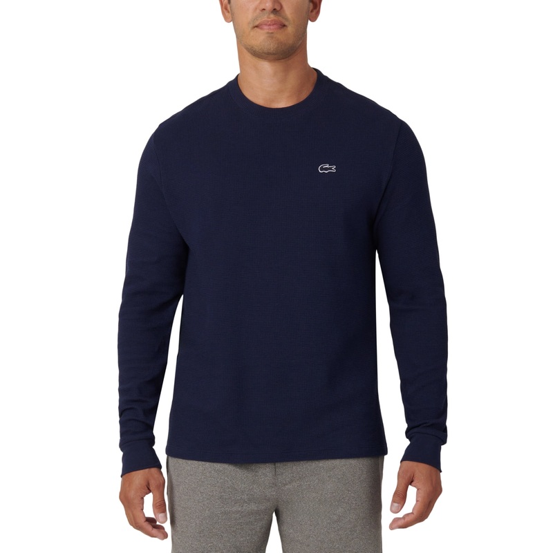 Lacoste Mens Waffle Knit Thermal Sleep Shirt Navy Small