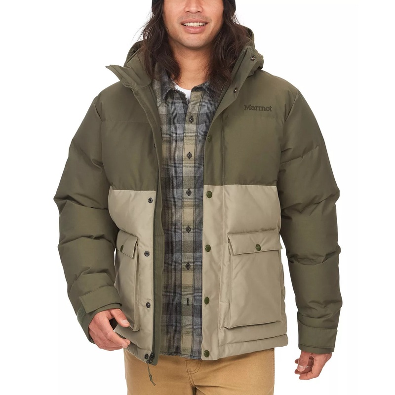 Marmot Men's Fordham Colorblocked Quilted Down Jacket XL with Zip-Off Hood Green