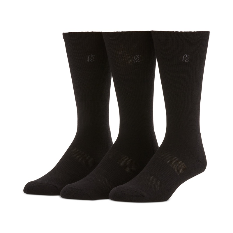 Perry Ellis Men's 3 Pack Casual Luxe Rib Logo Crew Socks Black One Size