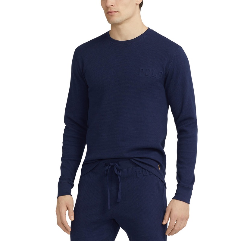 Polo Ralph Lauren Men's Embossed Waffle Pajama Shirt Navy Blue 2XL