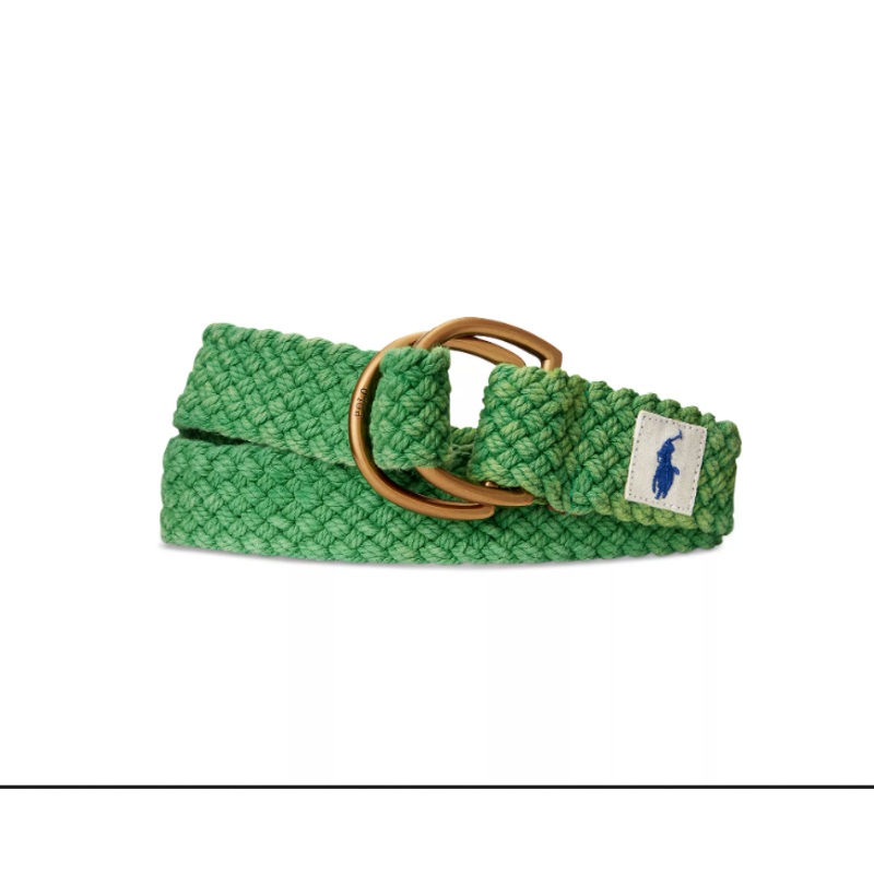 Polo Ralph Lauren Men's Leather Trim Cotton Belt Cruise Green Large