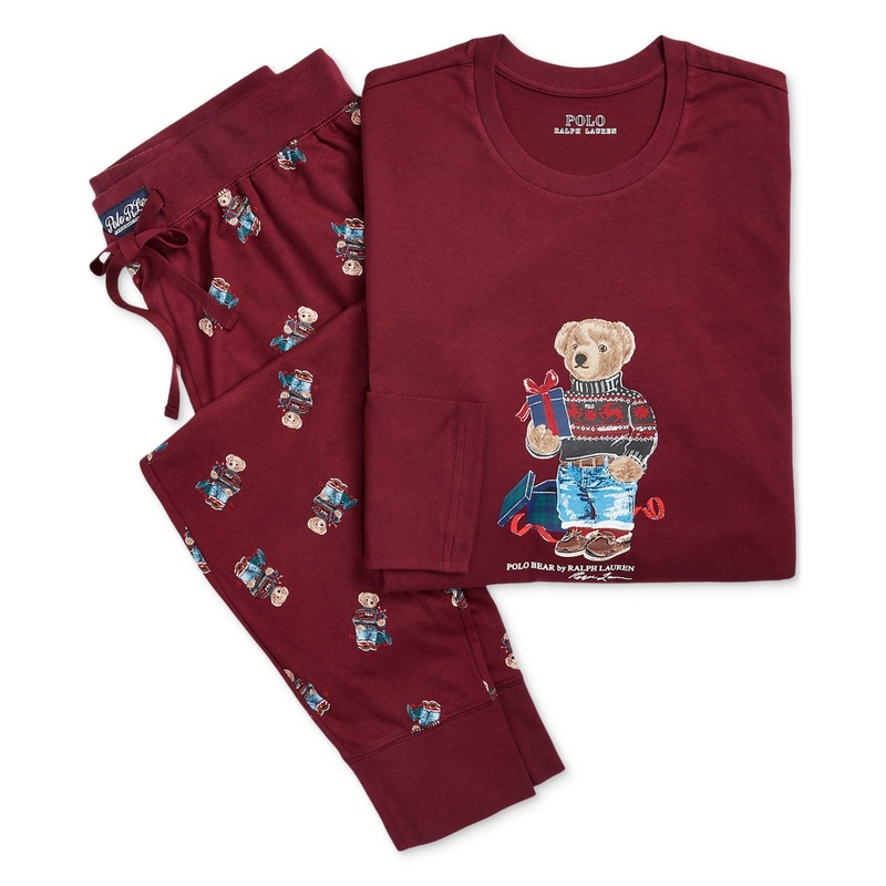Polo Ralph Lauren Mens 2 Piece Holiday Bear Shirt Pajama Pants Set Red Small