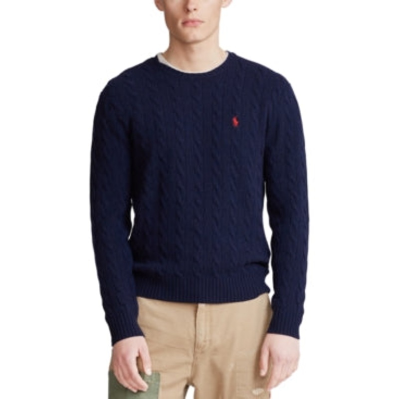 Polo Ralph Lauren Mens Cable Knit Sweater Hunter Navy Blue Small
