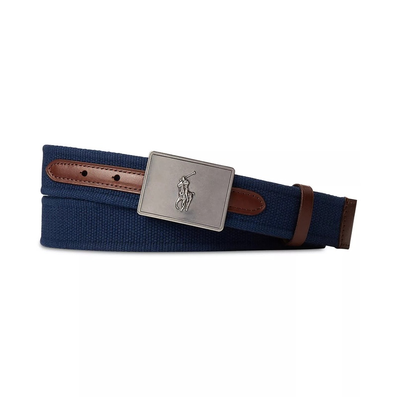 Polo Ralph Lauren Mens Canvas Newport Belt Navy Brown 40 REG