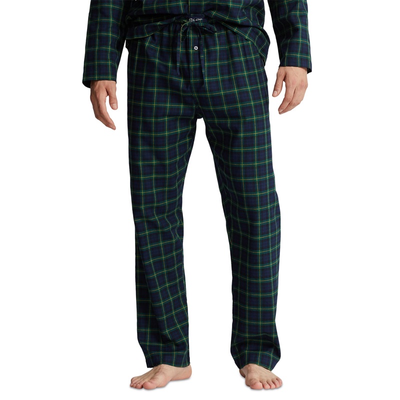 Polo Ralph Lauren Mens Flannel Pajama Pants Plaid Green Gold Medium
