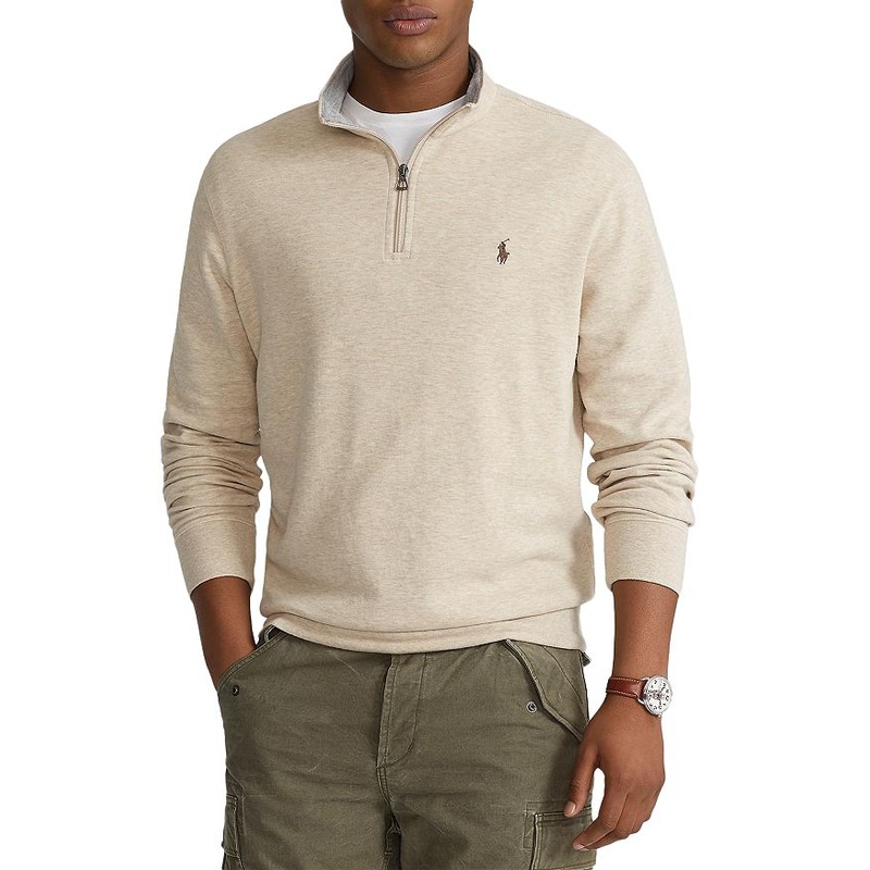 Polo Ralph Lauren Mens Jersey Quarter Zip Pullover Sweater Dune Beige 2LT 2XLT