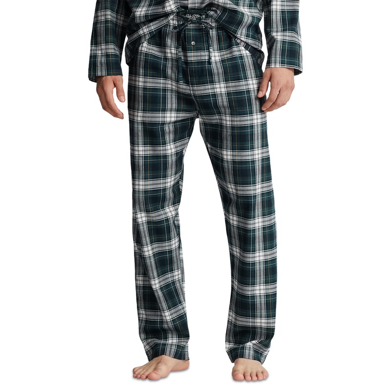 Polo Ralph Lauren Mens Plaid Cotton Flannel Pajama Pants Green Medium