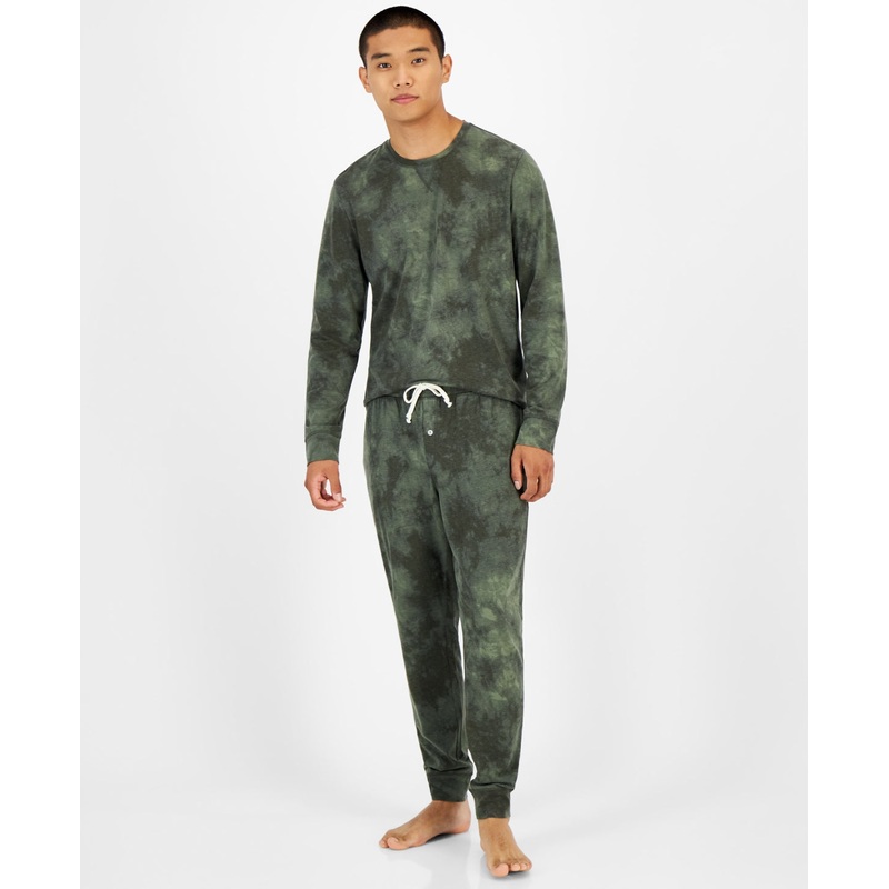 Sun Stone Men's Tiedyed Long Sleeve Pajama T Shirt  Deep Deths Green XL