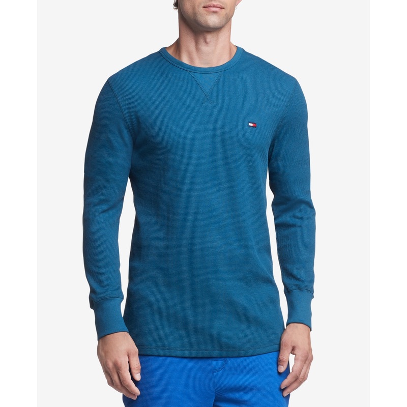 Tommy Hilfiger Men's Waffle Knit Long Sleeve Pajama Shirt Blue 2XL