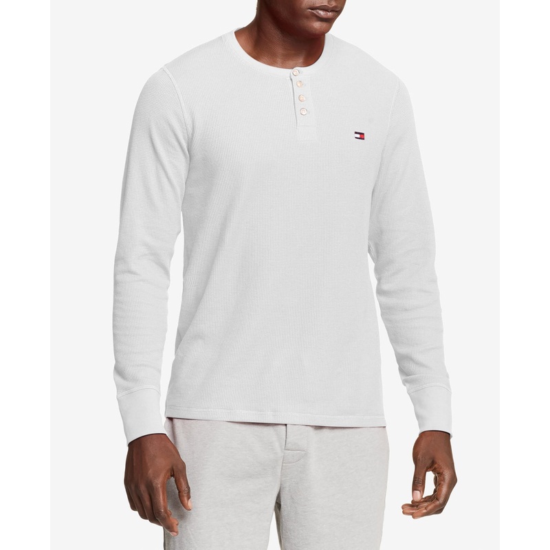 Tommy Hilfiger Men's Waffle Knit Long Sleeve Pajama Shirt White 2XL