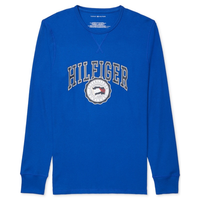 Tommy Hilfiger Men's Waffle Knit Long Sleeve Sleep Shirt Ink Blue XL