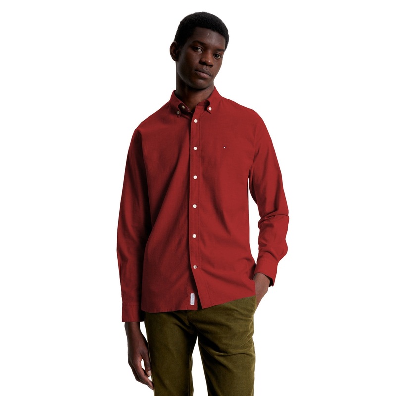 Tommy Hilfiger Mens 1985 Flex Oxford Regular Fit Button Down Shirt XL Red
