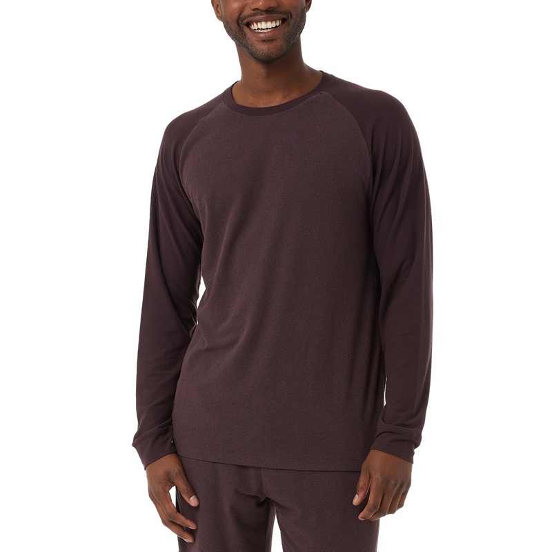 32 Degrees Mens Heat Colorblocked Raglan Sleeve Sleep Shirt Plum 2XL