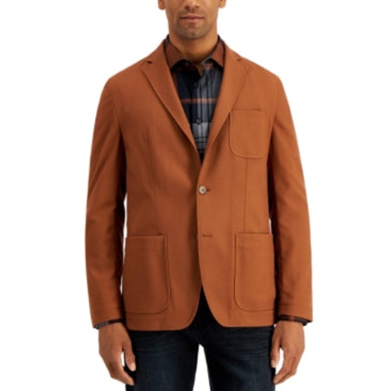 Alfani Mens Classic Fit Textured Knit Sport Coat Tortoise Shell Brown XL