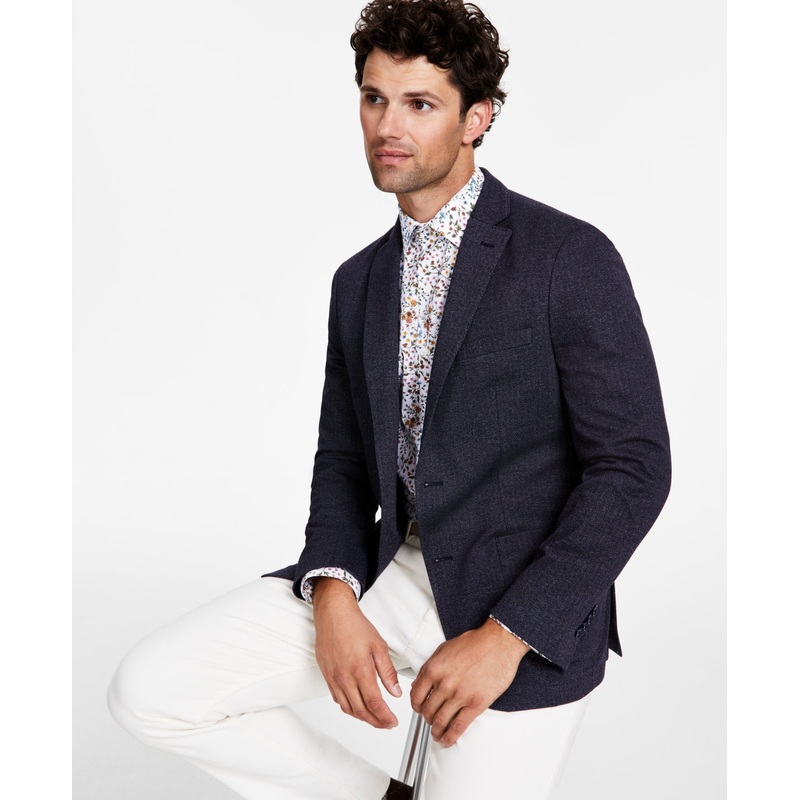 Bar III Men's Slim Fit Herringbone Knit Sport Coat Blazer Dark Blue 42L