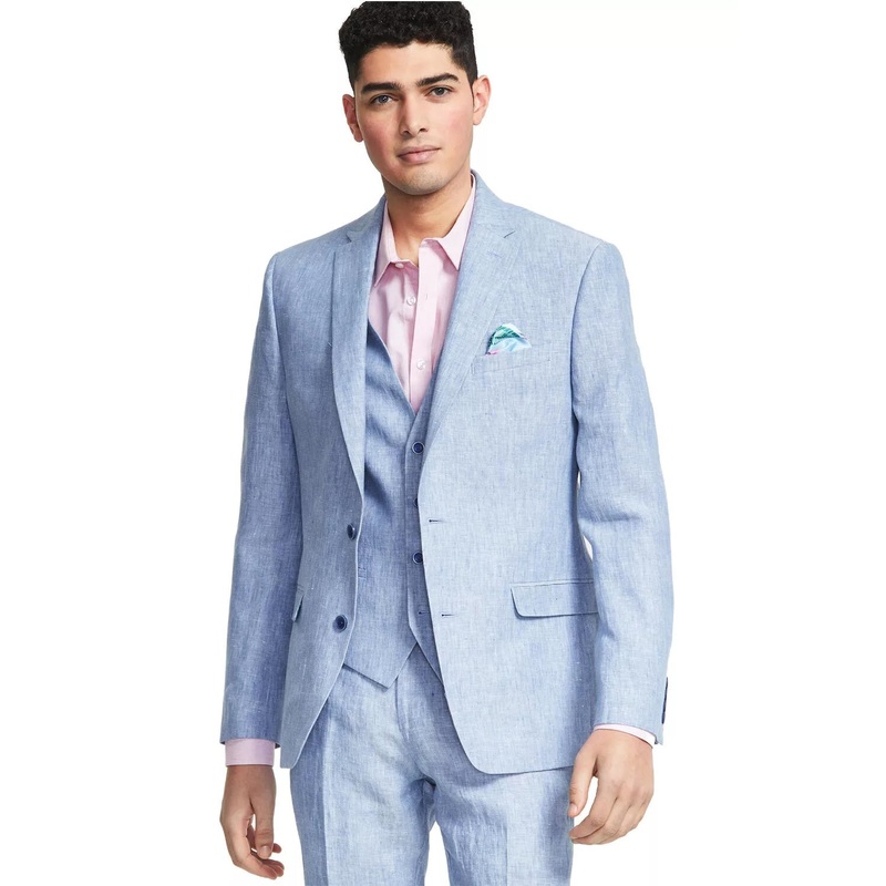Bar III Mens Slim Fit Blue Chambray Sport Coat Blazer 38S
