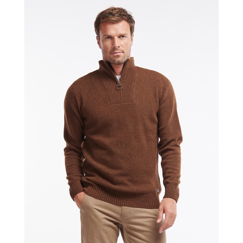 Barbour Mens Nelson Essential Quarter Zip Sweater Dark Sand  Brown 2XL