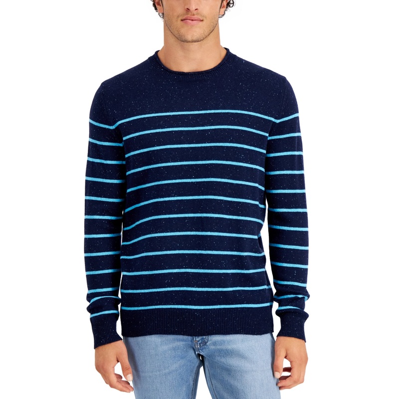 Club Room Men's Gregor Striped Crewneck Sweater Navy Blue XL