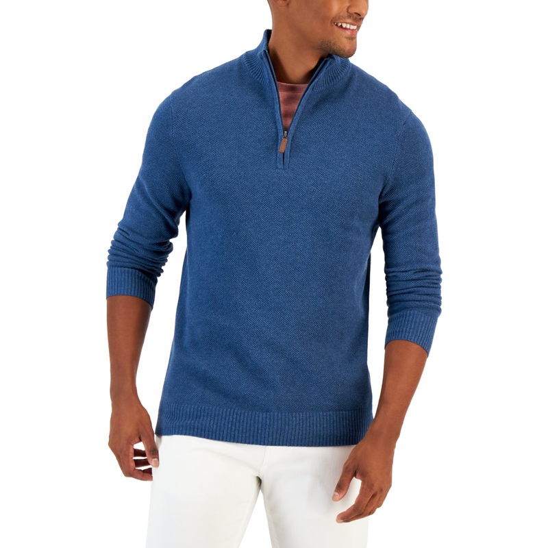 Club Room Men's Quarter Zip Sweater Blue Wing Heather 2XL