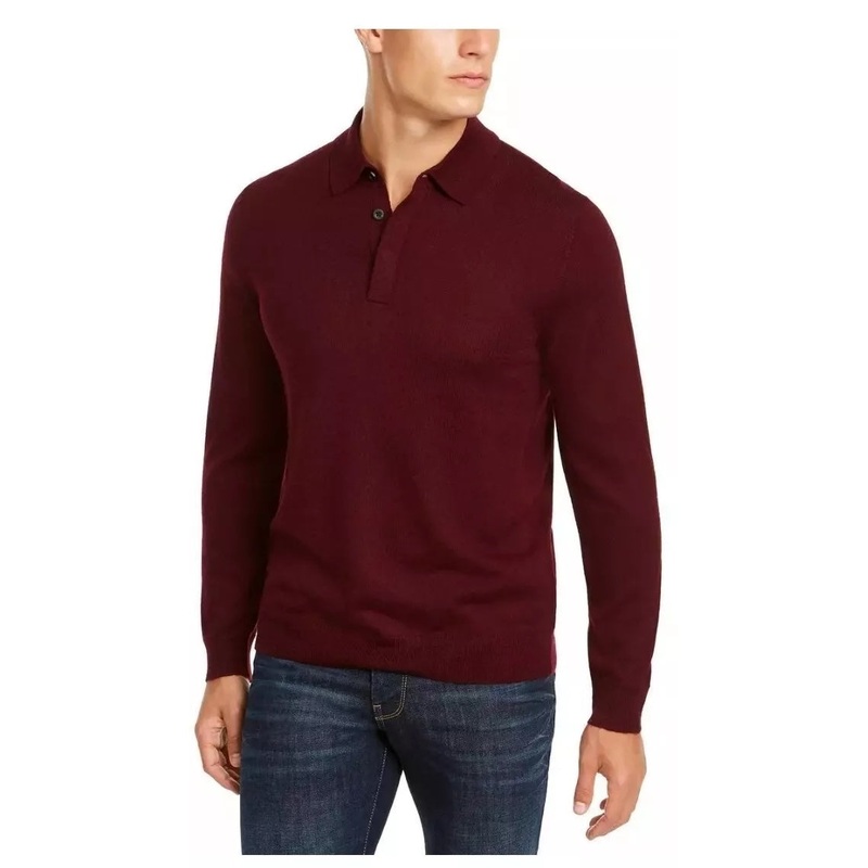 Club Room Men's Regular Fit Long Sleeve Henley Sweater Red Plum Medium