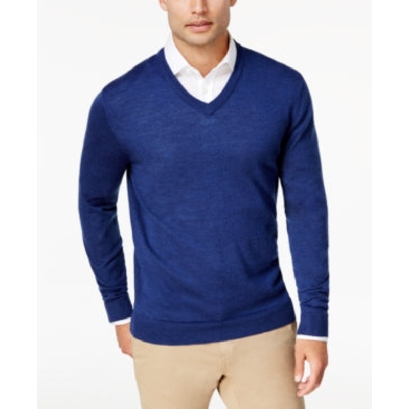 Club Room Men's Regular Fit Solid V Neck Sweater Blue XL