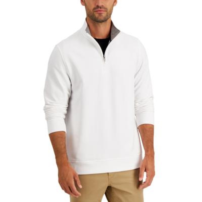 Club Room Men's Regular Fit Stretch Quarter Zip Fleece Sweatshirt Bright White 2XL