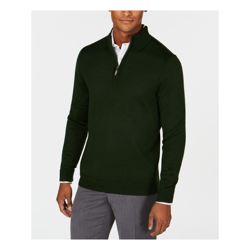 Club Room Mens Regular Fit Quarter Zip Ivy League Green Sweater 2XL