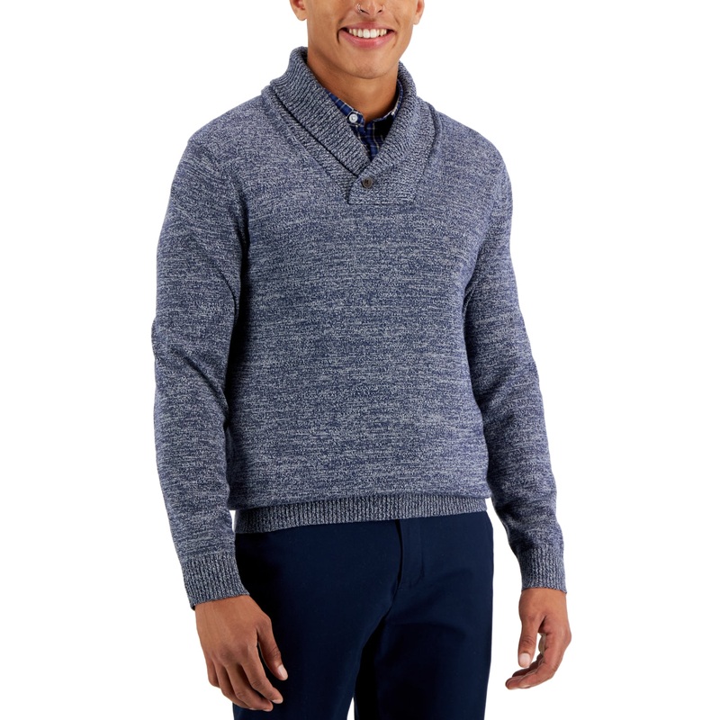 Club Room Mens Shawl Button Sweater Navy Blue Heather XL