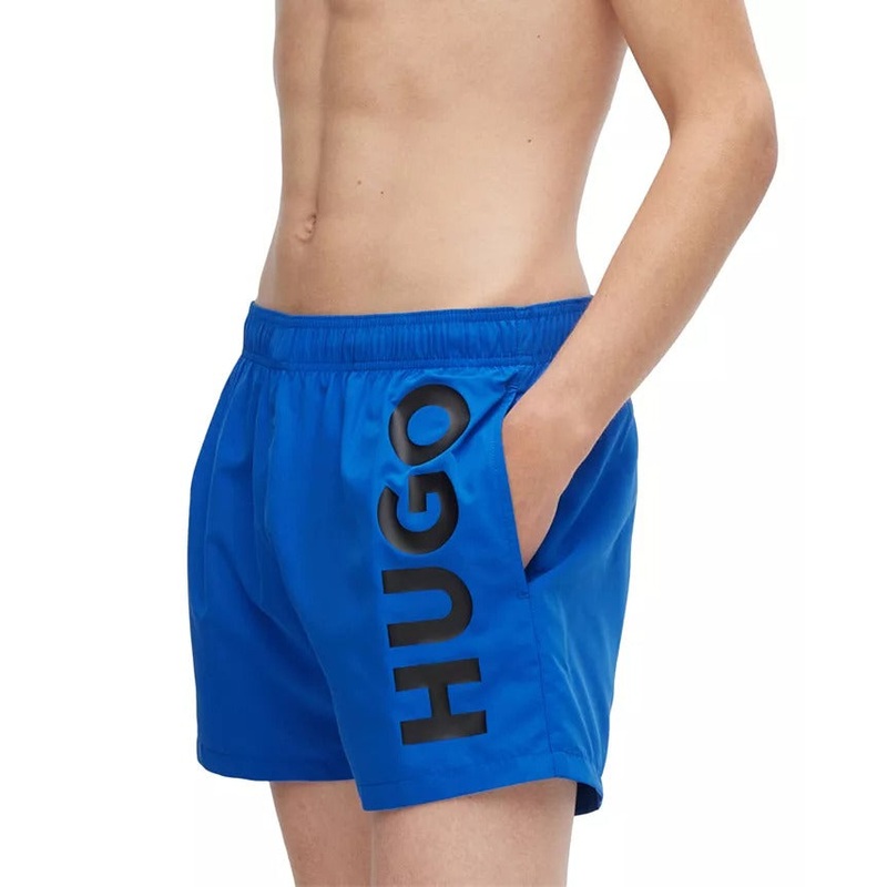 HUGO BOSS Men's Abas Vertical Logo-Print Swim Trunks Large Blue