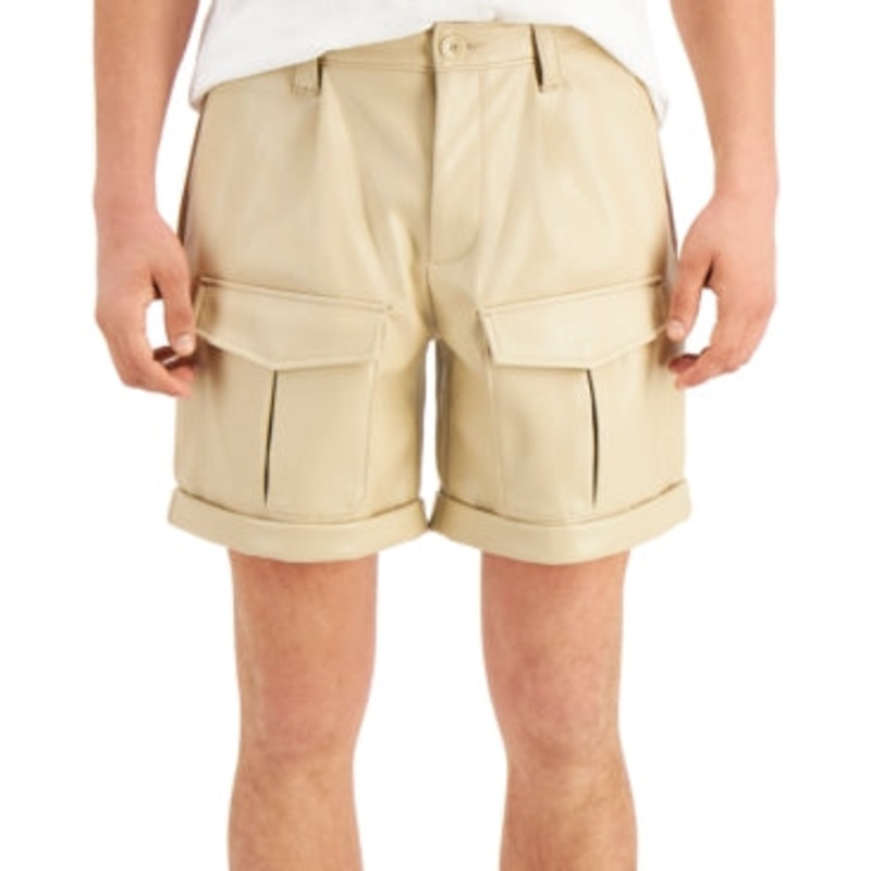 INC International Concepts Men's Pleather Cargo Shorts Sand Linen Beige Size 32