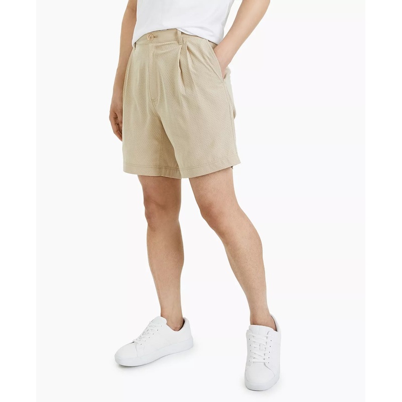 INC International Concepts Mens Perforated Pleated 7 Shorts Sand Linen Beige 40