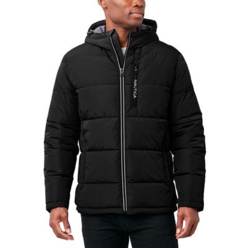 Nautica Mens Hooded Puffer Jacket Black Small