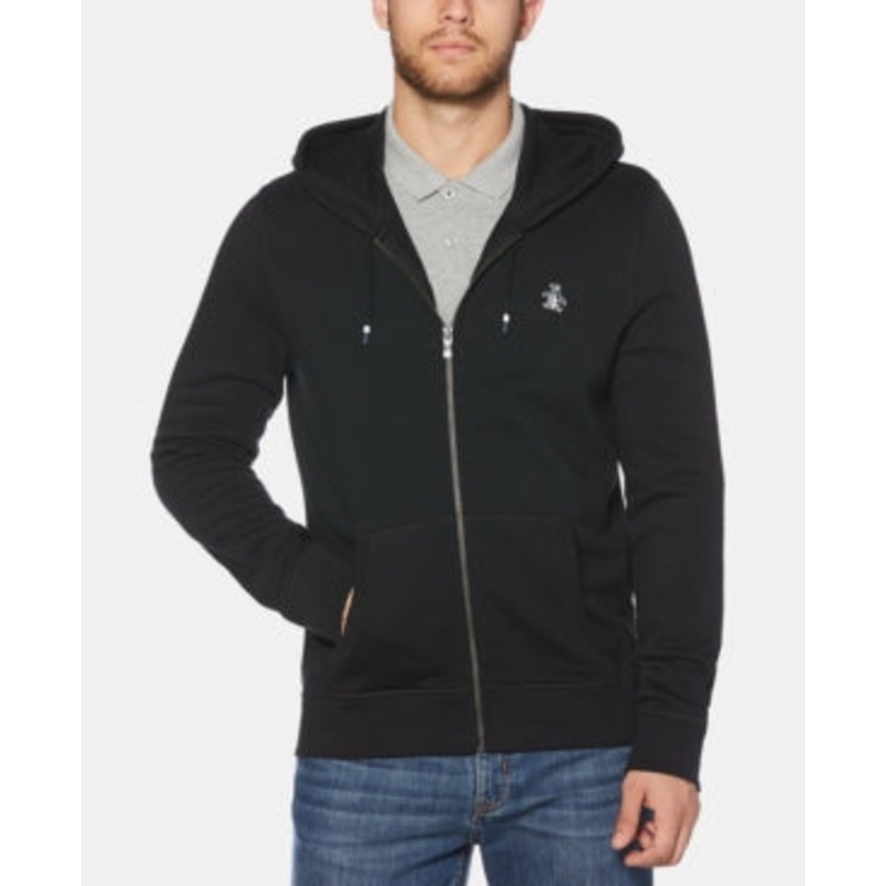 Original Penguin Mens Full Zip Fleece Hoodie Sweatshirt True Black Medium