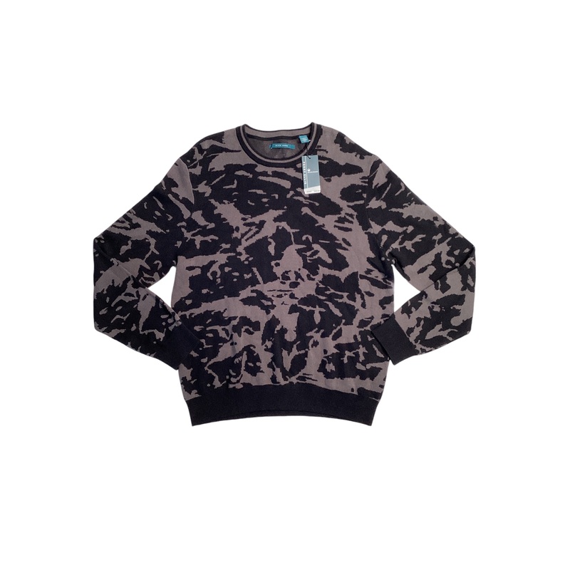 Perry Ellis Men's Jacquard Camo Crewneck Sweater Black XL
