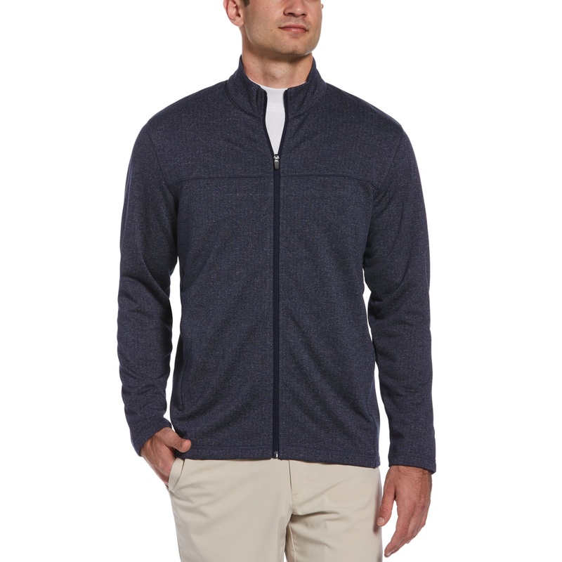 PGA Tour Men's Full Zip Royal Fleece Golf Jacket Peacoat Heather Blue Large