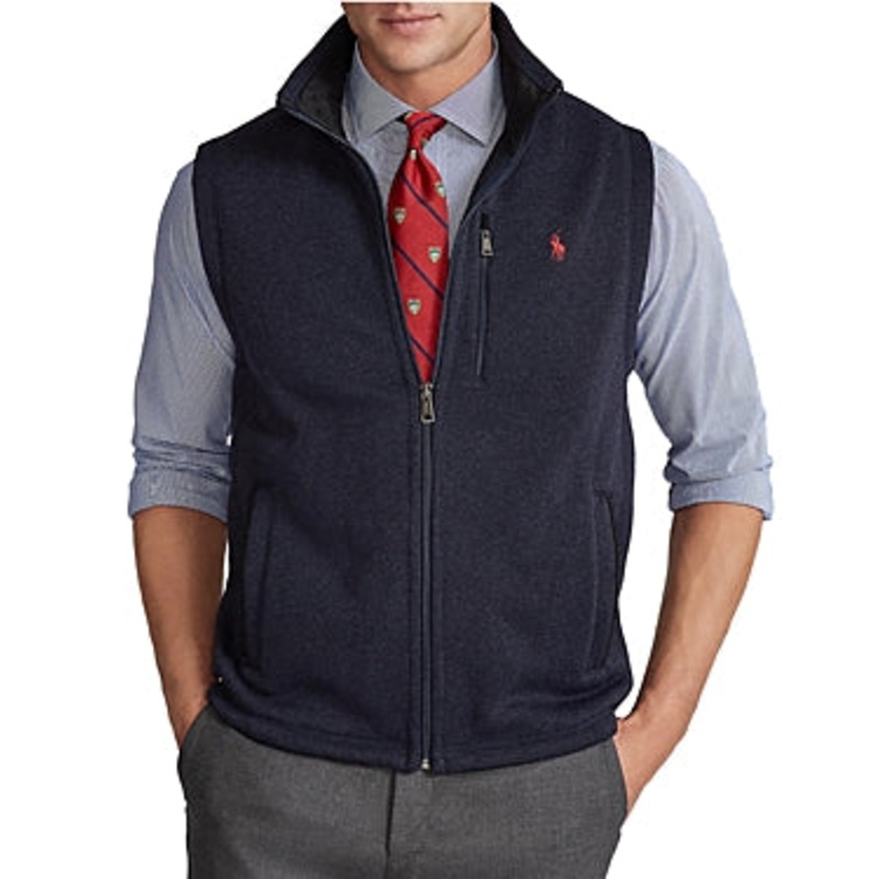 Polo Ralph Lauren Men's Fleece Mock Neck Sweatshirt Vest Navy Heather Blue Large