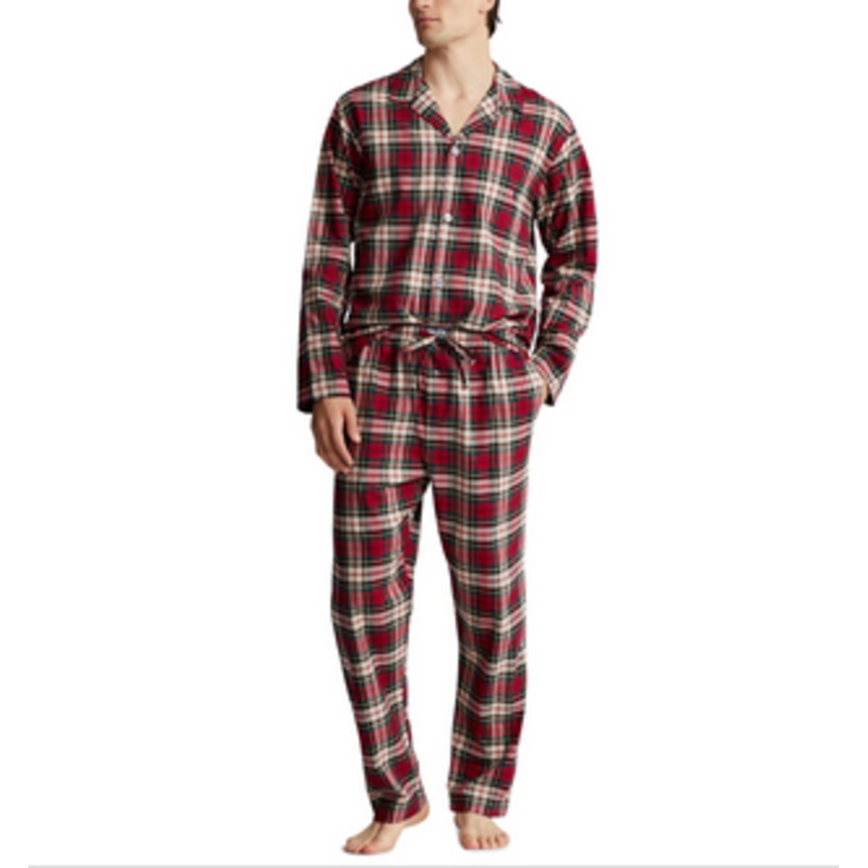 Polo Ralph Lauren Men's Plaid Flannel Pajama Set Bennington Plaid Red Large