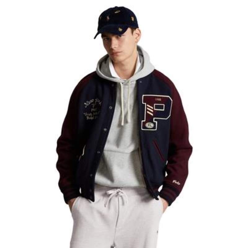 Polo Ralph Lauren Men's Wool Blend Letterman Varsity Jacket MEDIUM Navy Blue