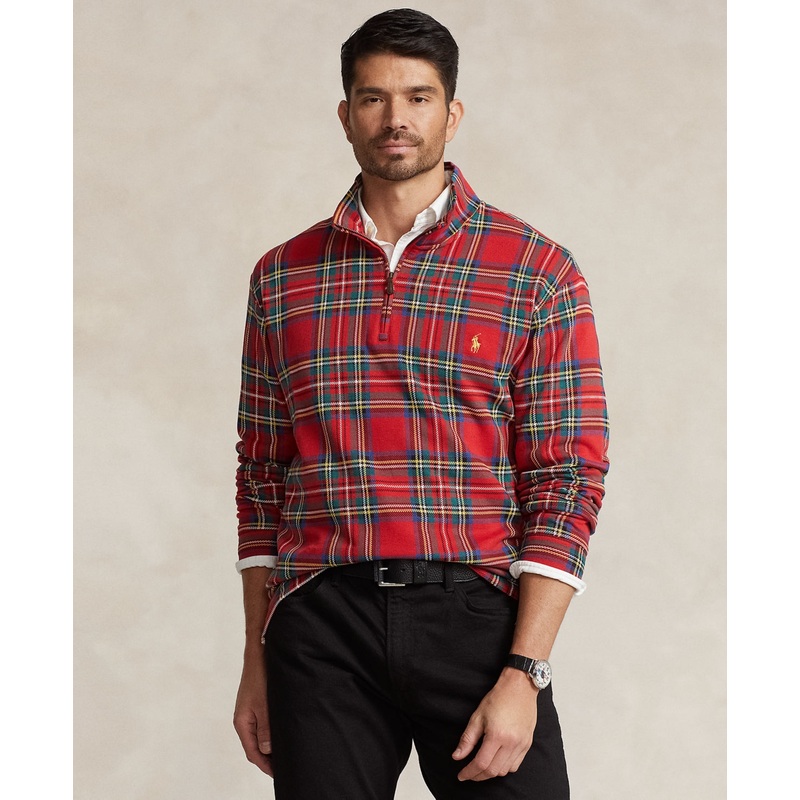 Polo Ralph Lauren Mens Big Tall Quarter Zip Sweatshirt Red Plaid XXLT 2XLT