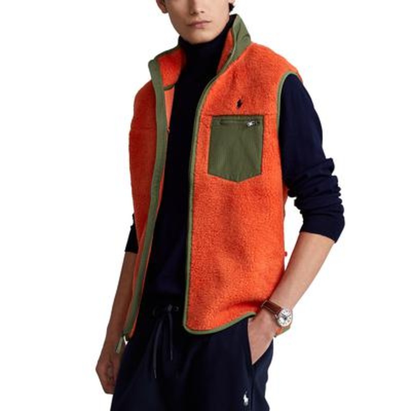 Polo Ralph Lauren Mens Hybrid Fleece Sherpa Vest College Orange Large