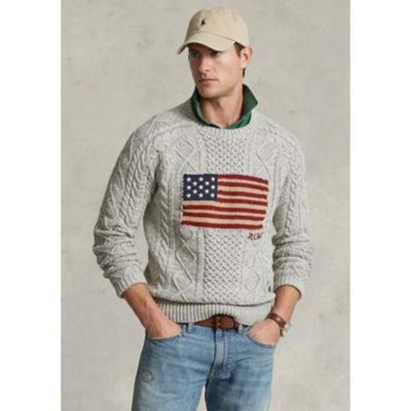 Polo Ralph Lauren Mens Knit Flag Sweater Grey Marl XL