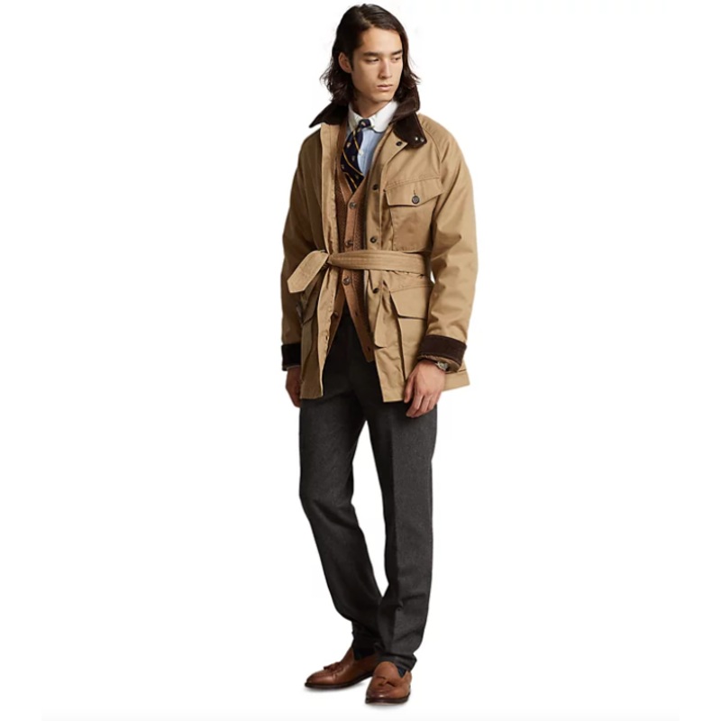 Polo Ralph Lauren Mens Long Sleeve Belted Field Jacket Mill Tan Medium