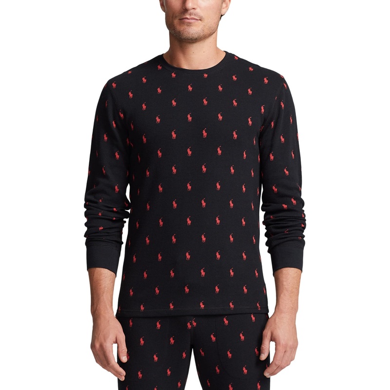 Polo Ralph Lauren Mens Waffle Knit Thermal Sleep T Shirt Polo Black Red Large