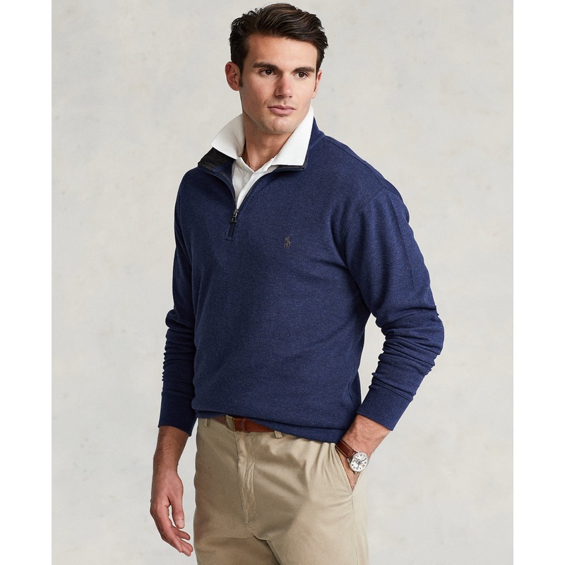 Ralph Lauren Polo Men's Quarter Zip Pullover Sweater Navy Heather Blue XLT