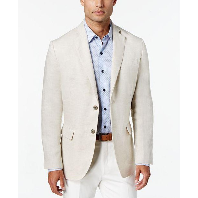 Tasso Elba Men's Linen Two Button Sport Coat Blazer Beige Small