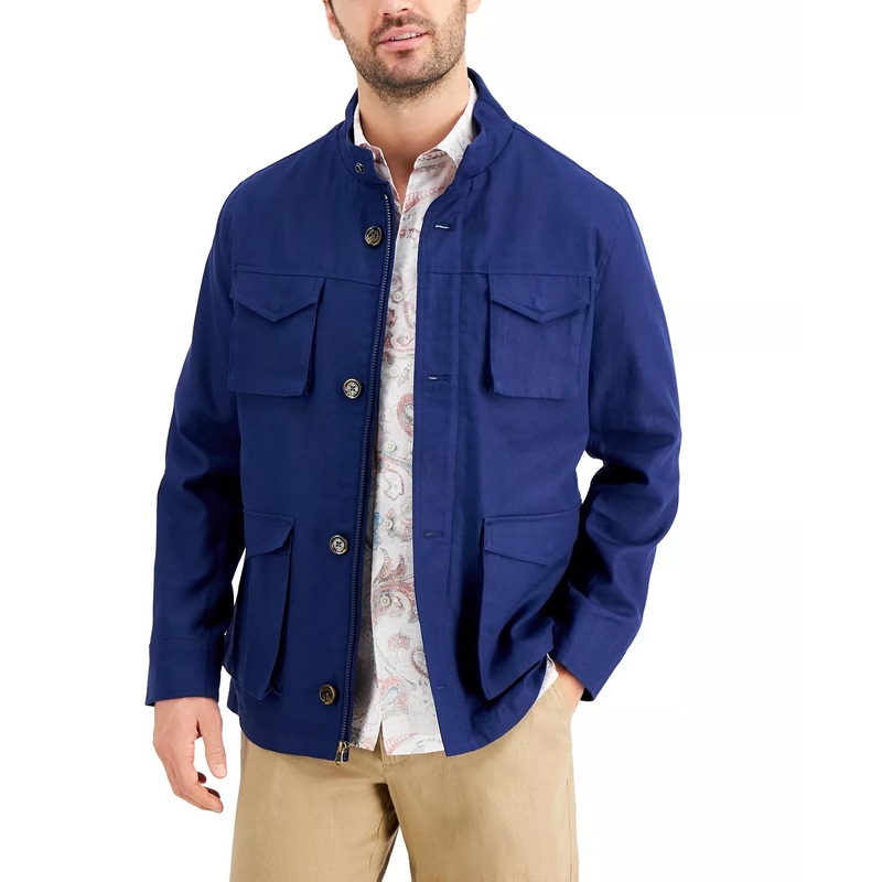 Tasso Elba Mens Regular Fit Zip Up Jacket Navy Blue Medium