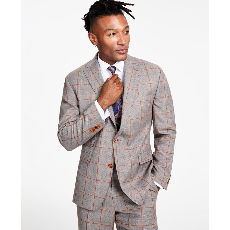 Tayion Mens Classic Fit Sport Coat Blazer Brown Grey Plaid 40R