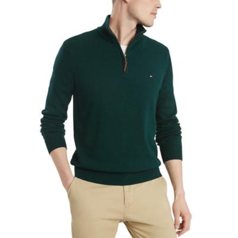 Tommy Hilfiger Men's Big Tall Quarter Zip Sweater Emerald Green XLT