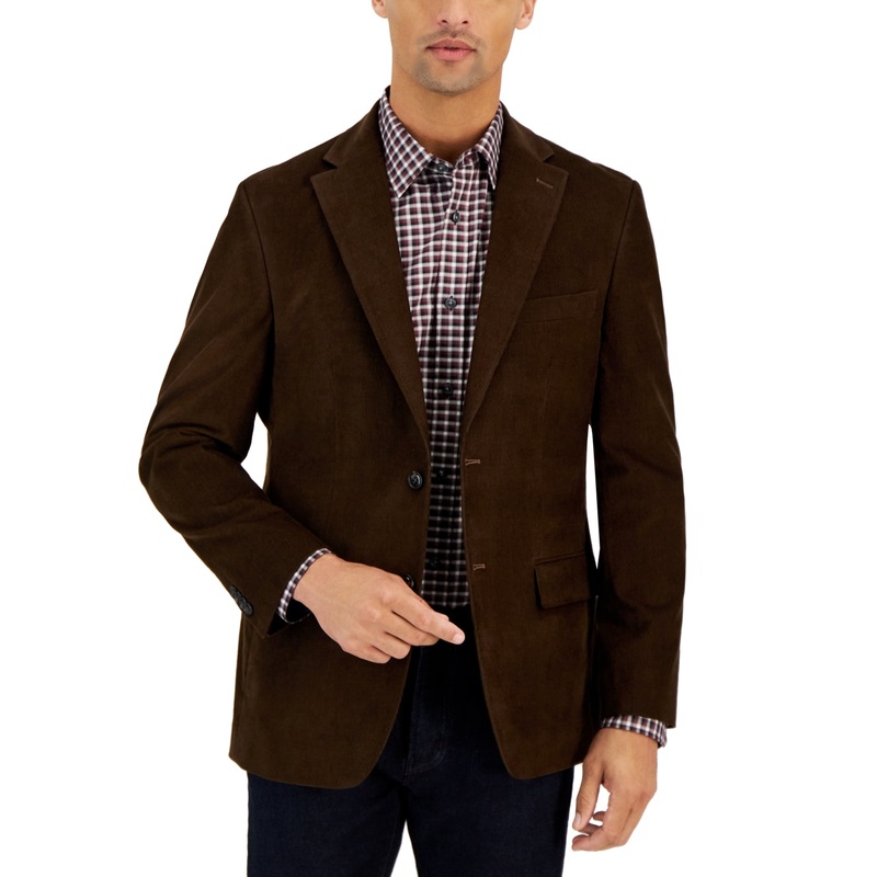 Tommy Hilfiger Mens Modern Fit Corduroy Sport Coat Brown 44R