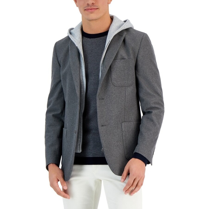 Vince Camuto Men's Slim-Fit Hooded Sport Coat 42L Light Grey
